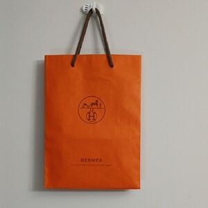 Hermes Vibrant Orange Shopping Bag with Brown Handles